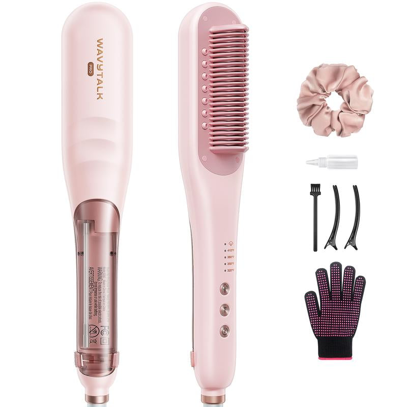 Wavytalk Steamline Pro Steam Hair Straightener Brush Hair Straightening Comb with Scrunchie and Glove